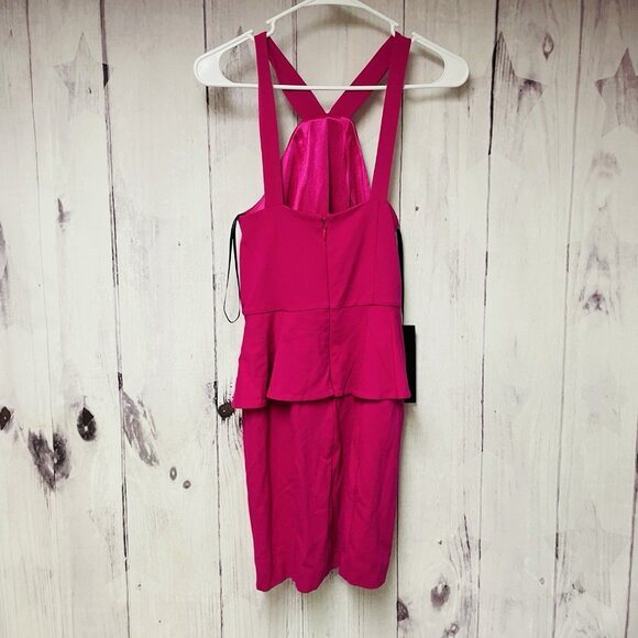 Bebe Red Peplum Dress Size Small Cross Front Peplum Waist Straight Skirt - Picture 2 of 3